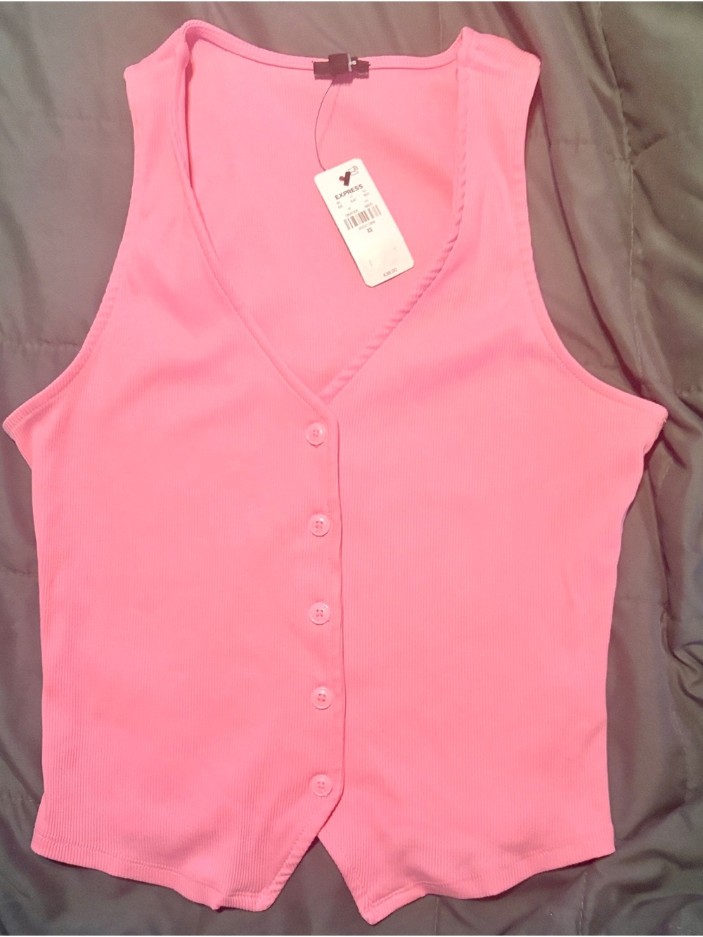Express Hot Pink Ribbed Button-Front Tank
